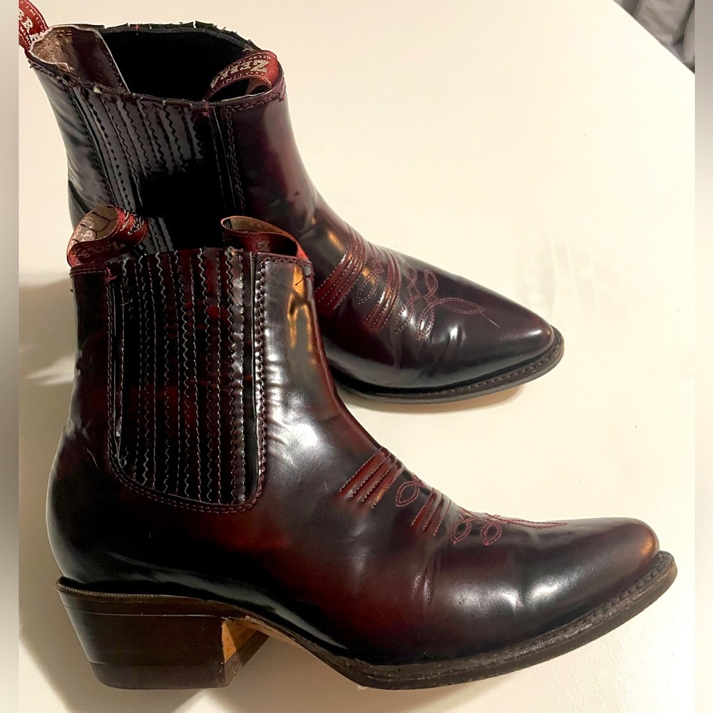 Maroon Cowboy Ankle Boots